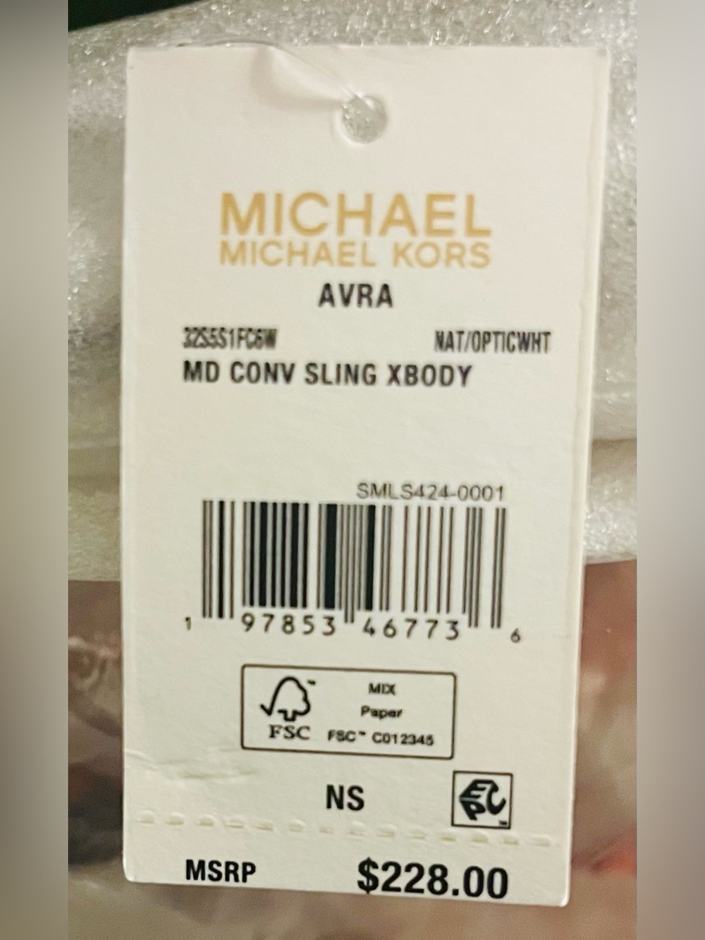 MICHAEL Michael Kors (AVRA) Natural/Optic White Crescent Shaped Handbag. (NWT). - Picture 5 of 6